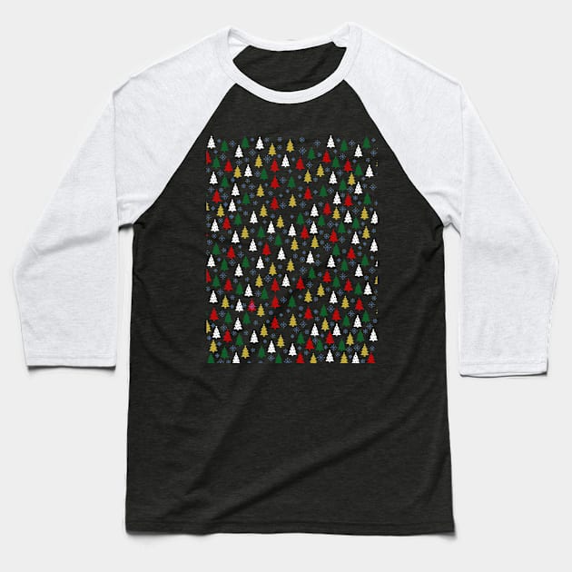 Christmas Tree And Snowflakes Pattern Baseball T-Shirt by mikels